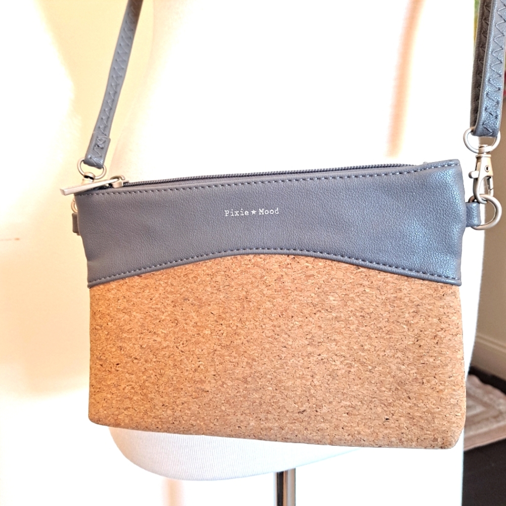 PIxie Mood Nicole Pouch Blue Vegan Leather & Cork Convertible Crossbody Bag